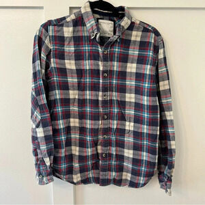 Denim & Flower Men’s Blue Plaid 100% Cotton Flannel Long Sleeve Button Sz M